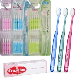 Veľký MAX Set, Medzizubné kefky 3 bal mix, 3ks Crystal fresh, CRUZYLAN 1ks zubná pasta